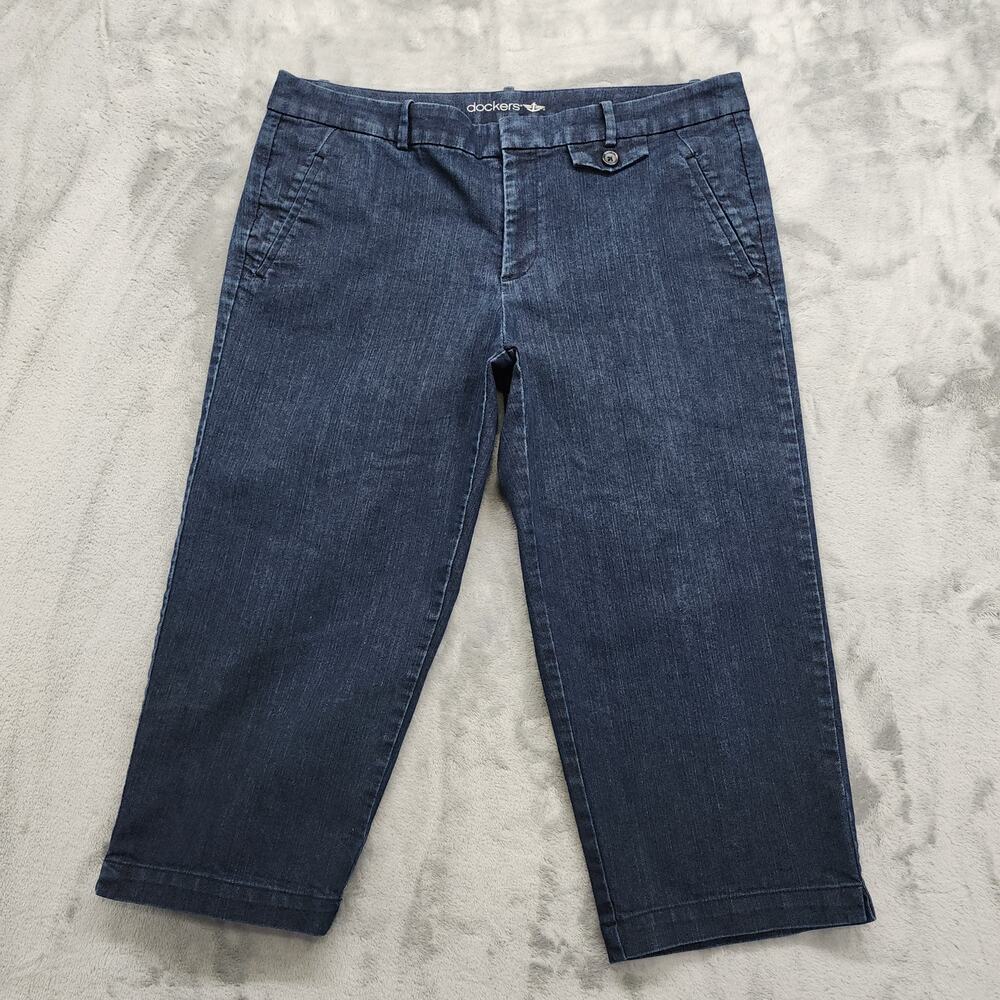Dockers Pants Womens‎ 12 Blue Denim Mid Rise Crop Capri Stretch Casual Preppy
